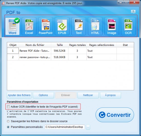 Renee PDF Aide--sélectionner le format de fichier à convertir