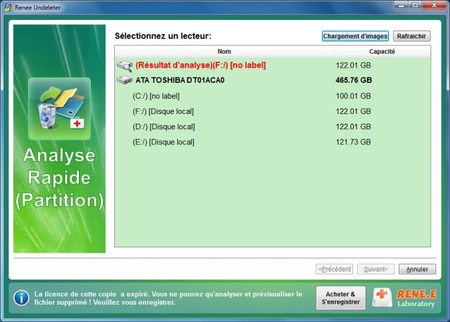 sélectionner le disque dur à analyser dans Renee Undeleter