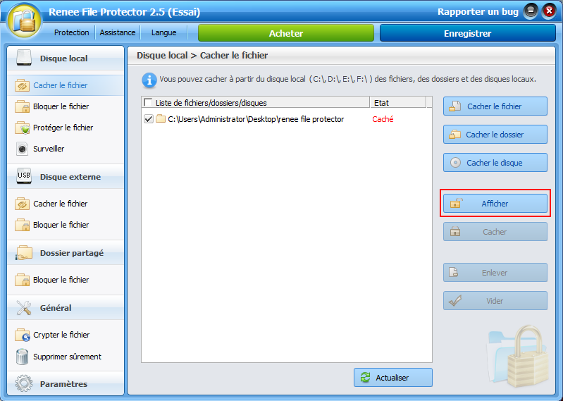 Afficher le dossier caché sous Windows 7 - Renee File Protector