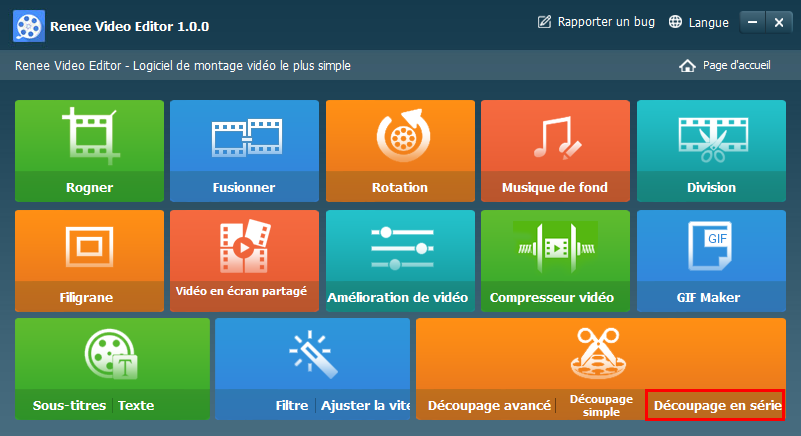 fonctionnalité de découpage en série de Renee Video Editor