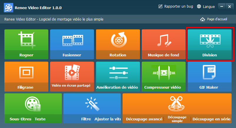 fonctionnalité de division de Renee Video Editor