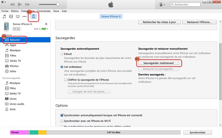 sauvegarder les fichiers d'iPhone avec iTunes