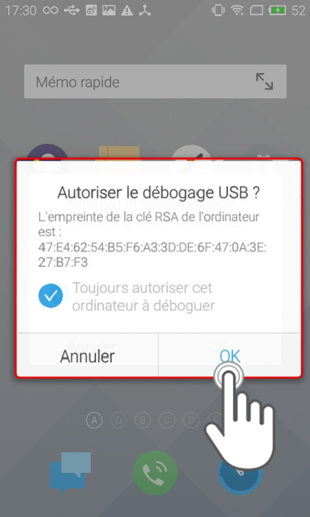 autoriser le débogage usb sur le mobile Android