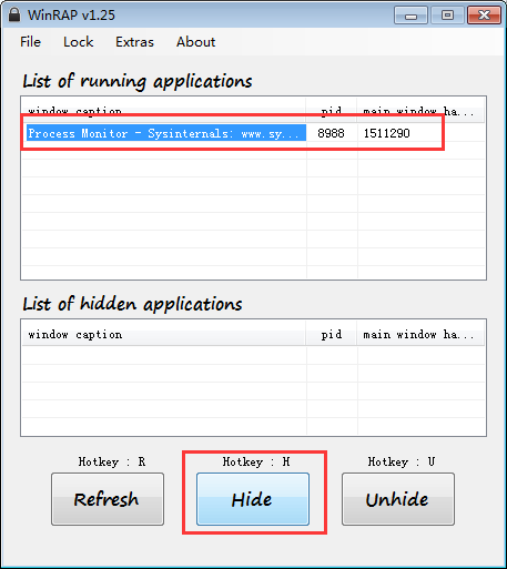 Cacher la fenêtre des applications avec WinRAP