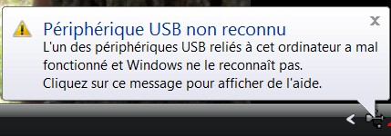 périphérique USB non reconnu ou port USB ne fonctionne plus