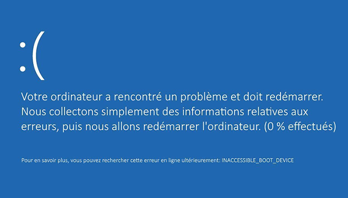 écran bleu Windows 10 causé par le fichier BCD endommagé