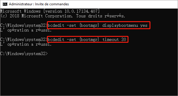 invites pour activer windows boot manager