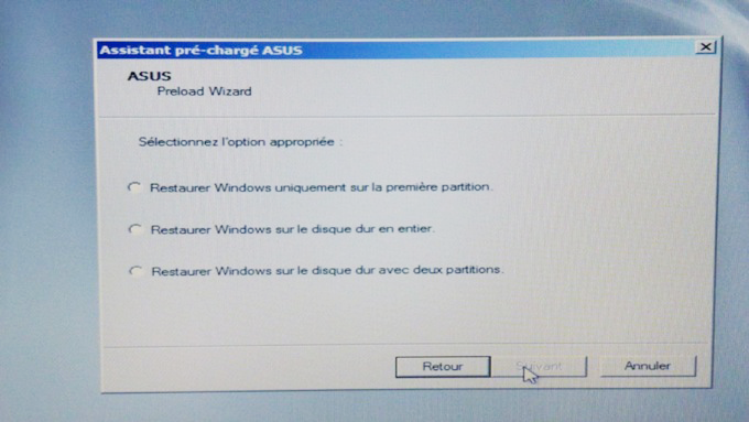 restaurer Windows sur le PC Asus
