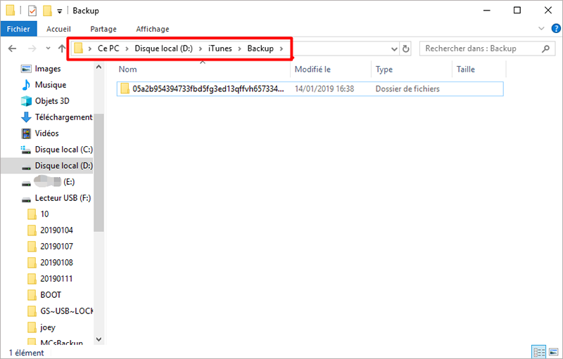 dossier de backup iTunes