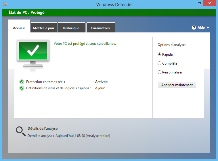 lancer Windows Defender pour détecter les virus