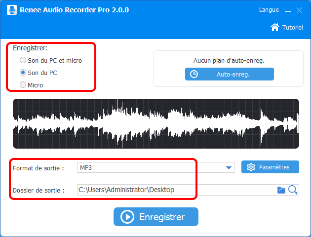 définir les paramètres dans Renee Audio Recorder Pro