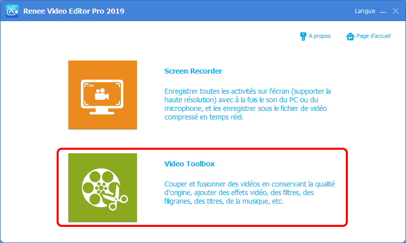 lancer video toolbox de Renee Video Editor Pro