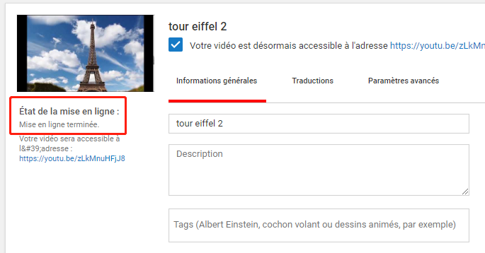 vidéo mise en ligne terminé