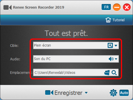 Paramètres pour l'enregistrement de l'écran