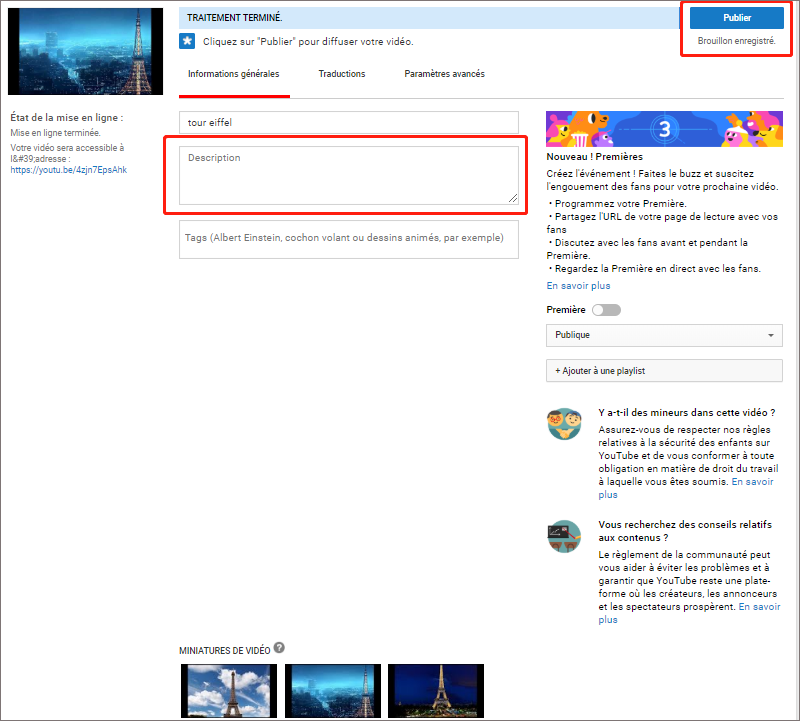 publier votre vidéo youtube