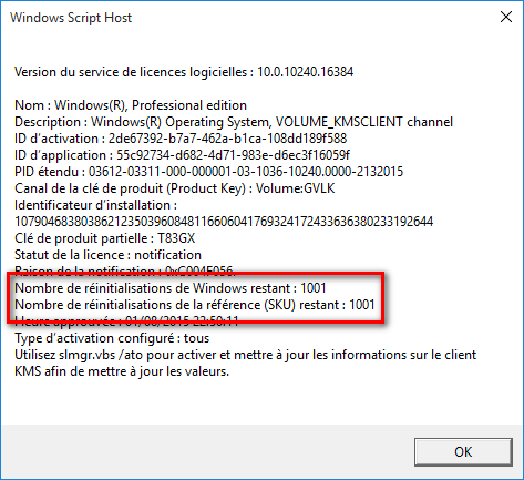 Windows Script Host pour activer le système Windows