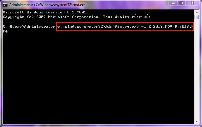 commande ffmpeg pour convertir vidéo MOV en MP4