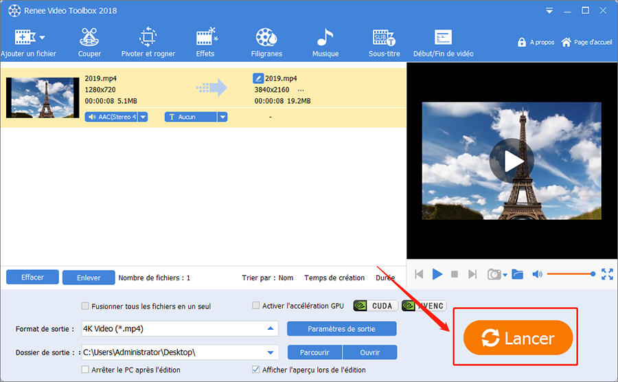 lancer conversion de format vidéo 4K