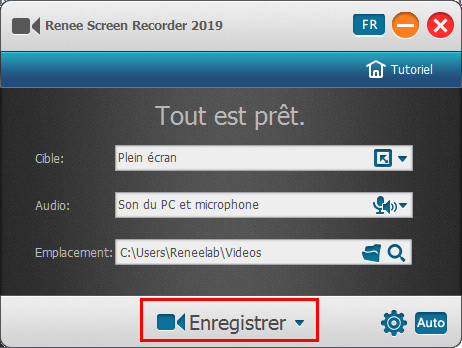 cliquer sur enregistrer pour lancer l'enregistrement de l'écran