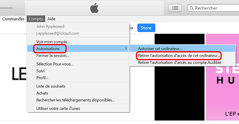 retirer l'autorisation d'accès iTunes