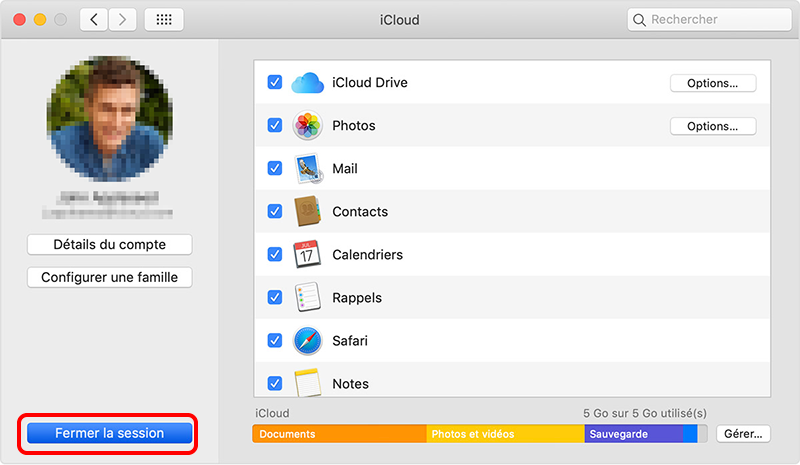 fermer la session sur iCloud