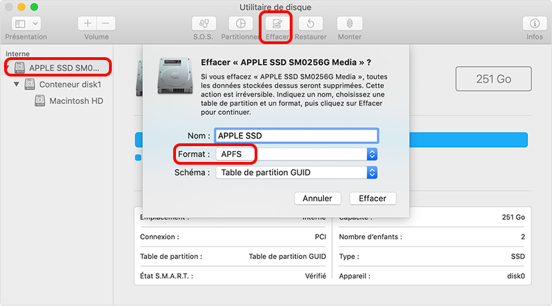 réinitialiser le Macbook en formatant le disque dur