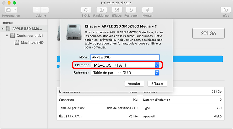 formater la carte SD en FAT32 sous Mac