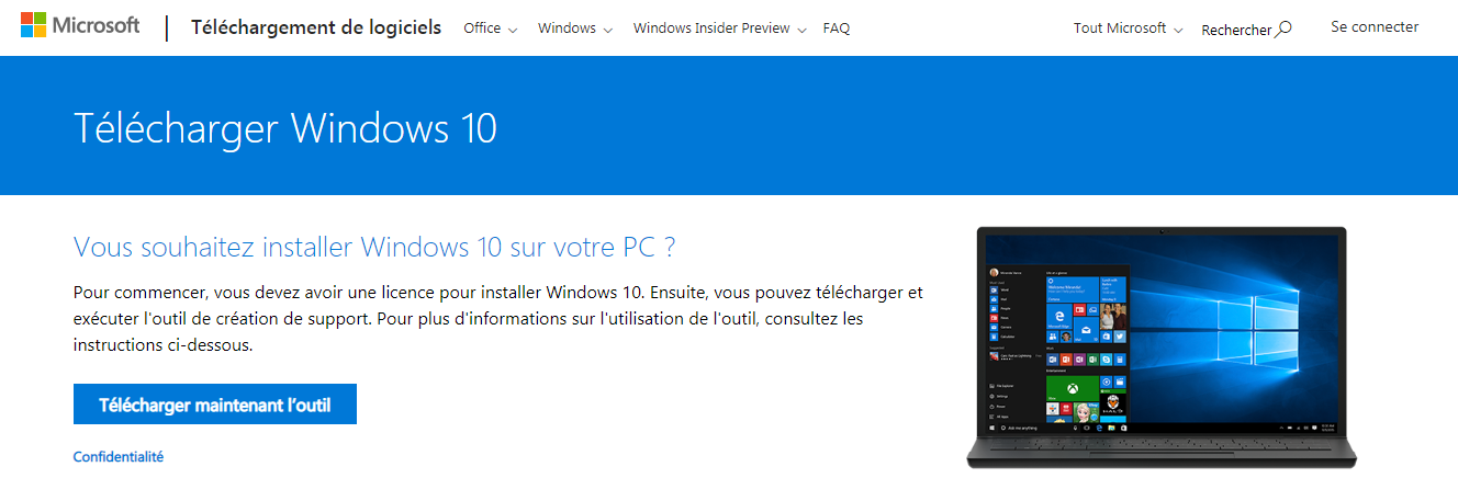 télécharger et installer Windows 10 sur le PC