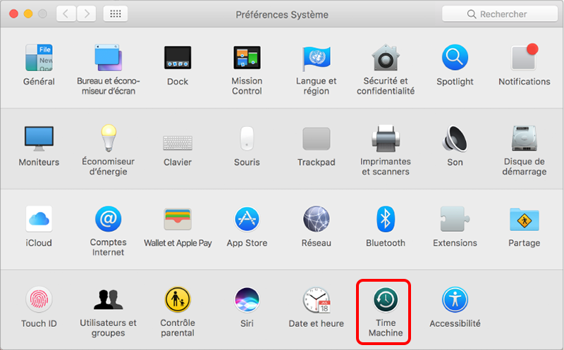 sélectionner Time Machine
