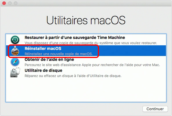 sélectionner l'option Réinstaller macOS
