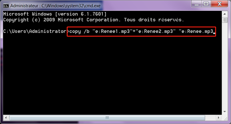 assembler fichiers mp3 avec la commande copy