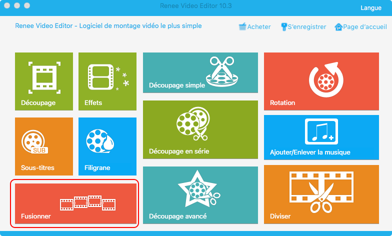 sélectionner fusionner dans Renee Video Editor Mac