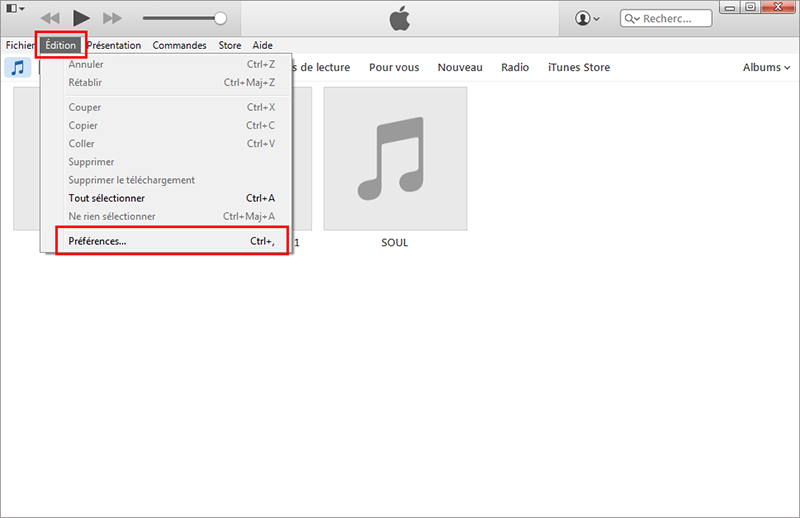 cliquez sur préférence de iTune