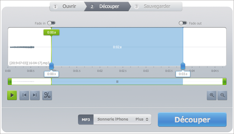 couper une musique en ligne sur le site Audio cutter pro