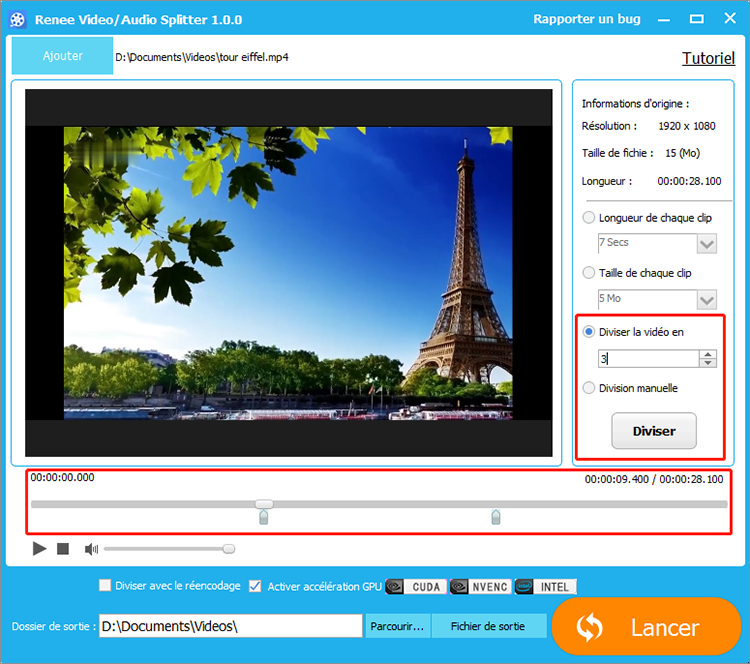 couper la vidéo en parties