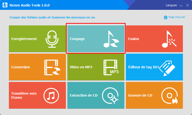 sélectionner la fonction de coupage de Renee Audio Tools