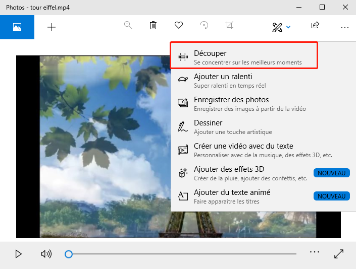 fractionner une vidéo avec le programme Photos sous windows 10