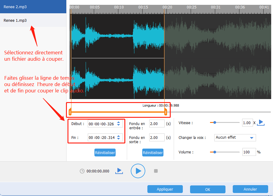 définir le ligne de temps pour couper la musique