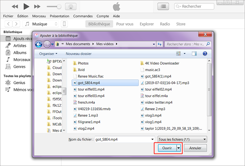 impossible d'ajouter un fichier vidéo à la bibliothèque iTunes