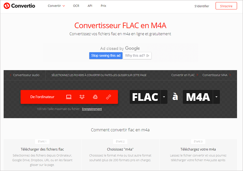 convertir flac en m4a sur le site Convrtio