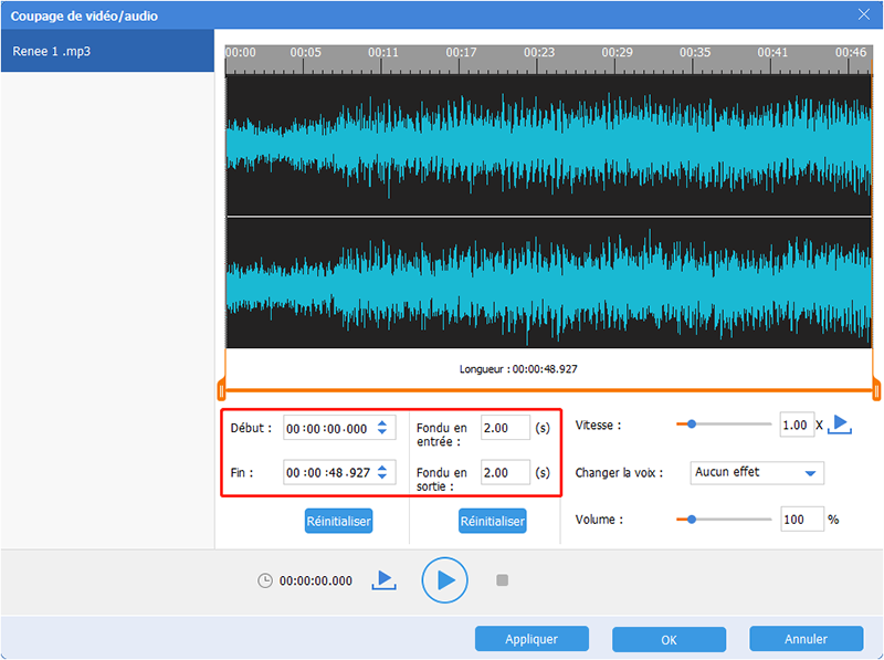 couper le fichier audio