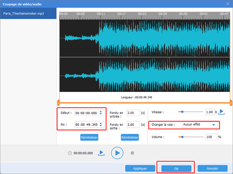 couper et changer le voix dans le fichier de musique