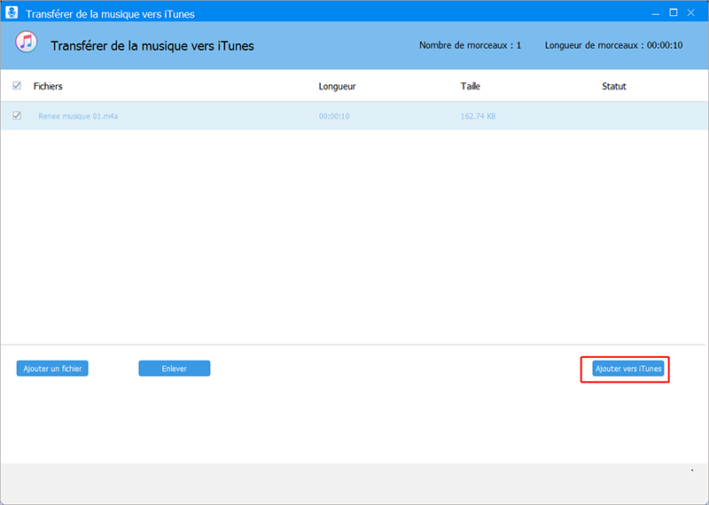 transférer le fichier m4a vers itunes avec renee audio tools