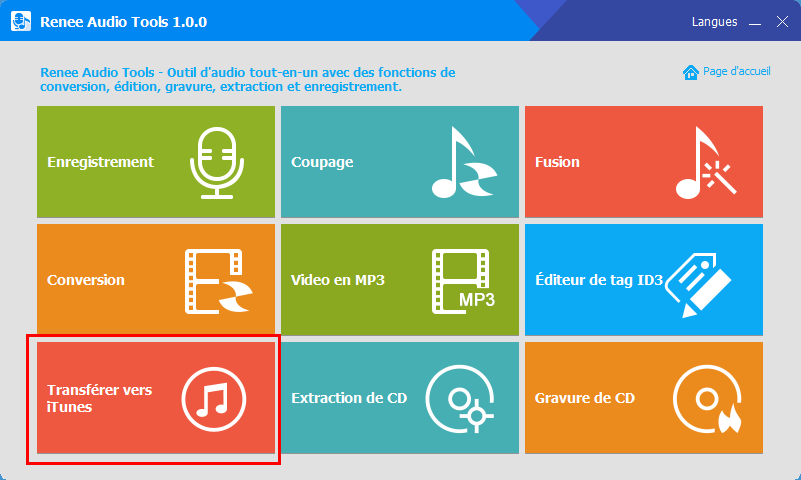 fonction de transférer vers iTunes de Renee Audio Tools
