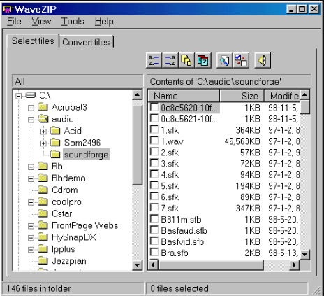 compresser un fichier audio avec WaveZip