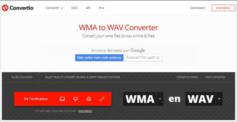 convertir wma en wav avec Convertio
