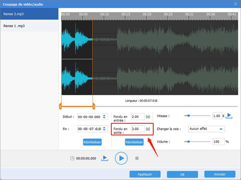 La musique b commence après la fin de la musique a.