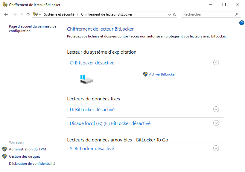 activer ou désactiver BitLocker