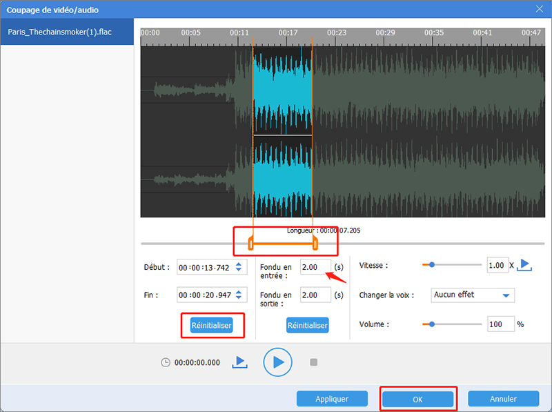 effectuer le coupage de fichier audio