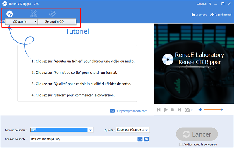 cliquer sur Audio CD pour trouver le fichier audio sur le CD